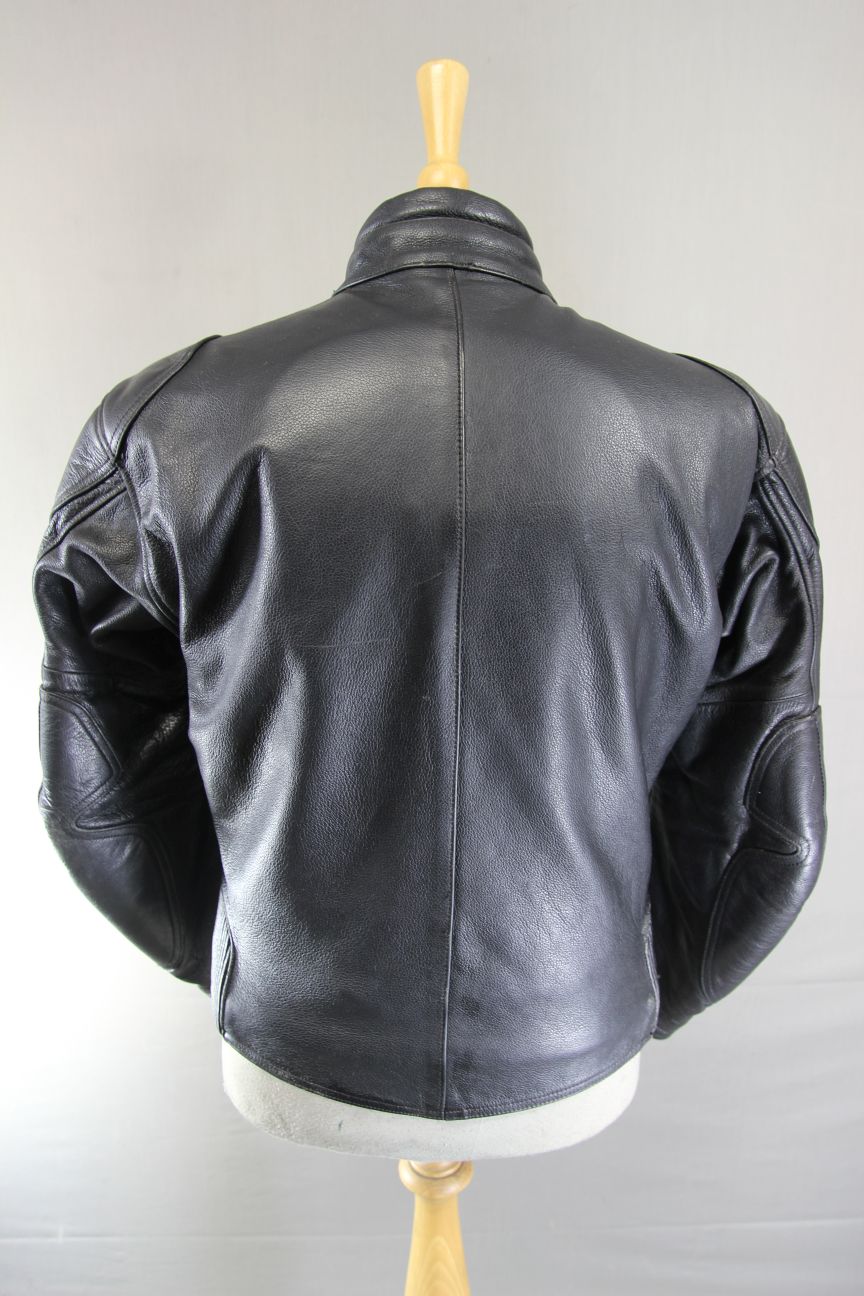 CLASSIC RIDER BLACK LEATHER BIKER JACKET WITH REMOVABLE BACK PROTECTOR 40 INCH