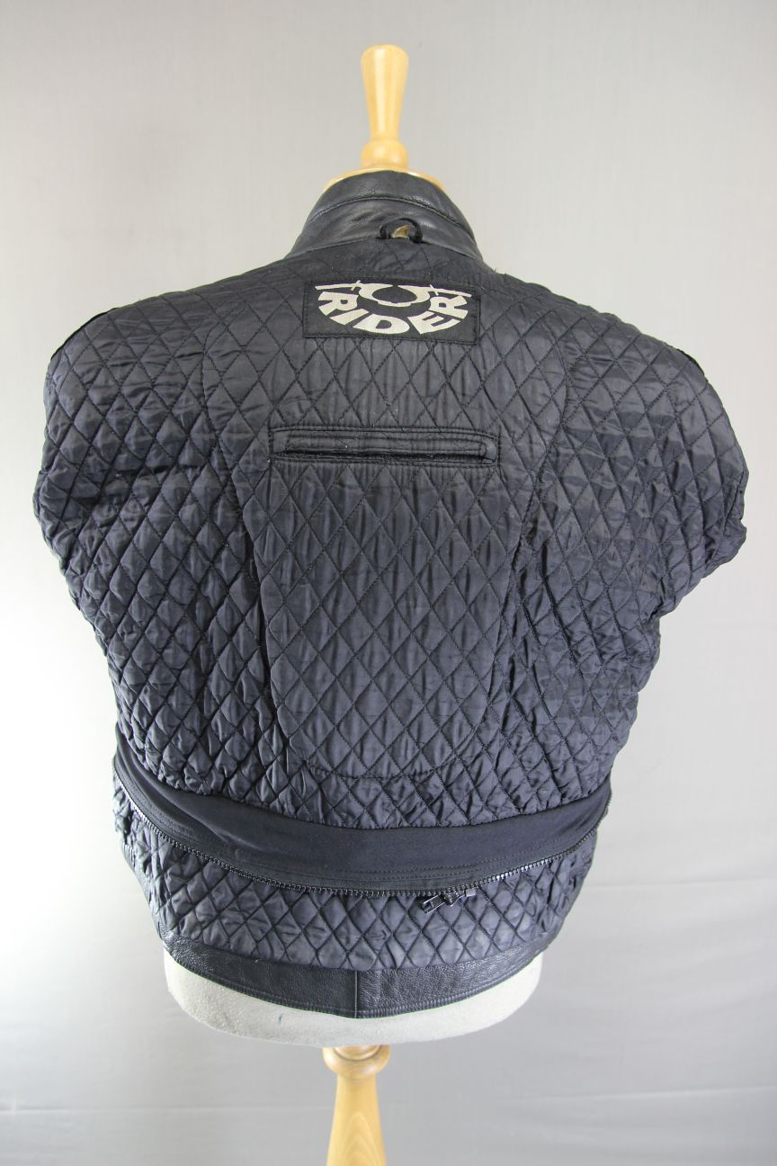 CLASSIC RIDER BLACK LEATHER BIKER JACKET WITH REMOVABLE BACK PROTECTOR 40 INCH