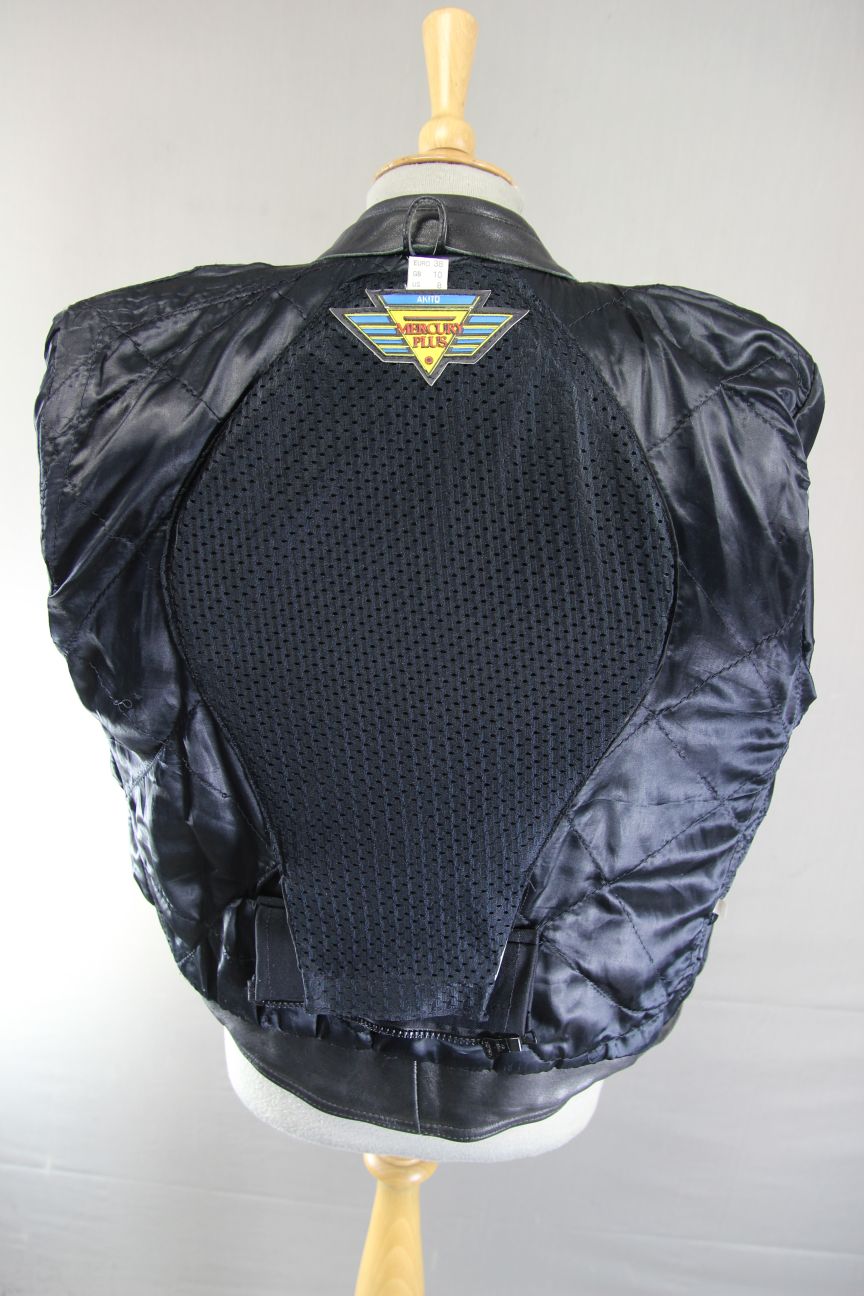 AKITO MERCURY PLUS BLACK LEATHER BIKER JACKET WITH BACK PROTECTOR: SIZE 10