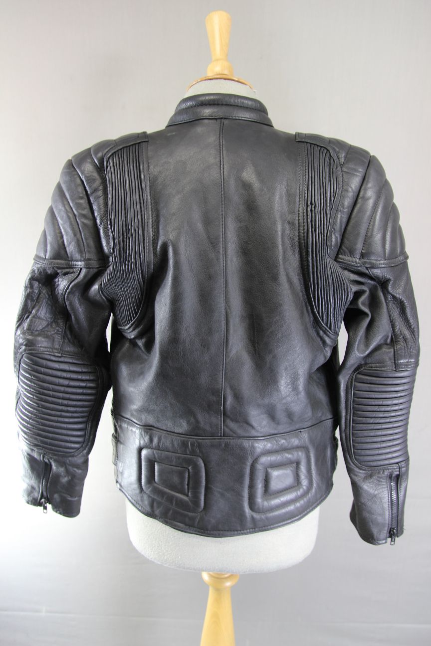 CLASSIC GOODLUCK BLACK LEATHER BIKER JACKET 34 INCH/EXTRA SMALL