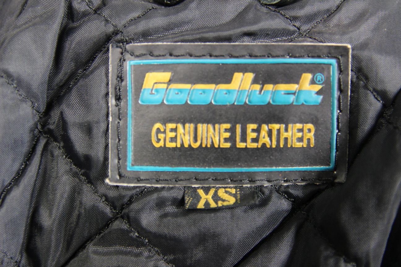CLASSIC GOODLUCK BLACK LEATHER BIKER JACKET 34 INCH/EXTRA SMALL