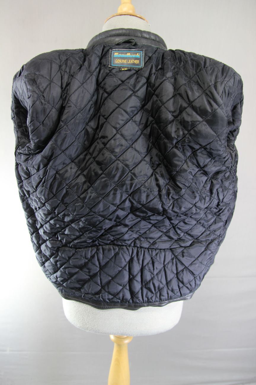 CLASSIC GOODLUCK BLACK LEATHER BIKER JACKET 34 INCH/EXTRA SMALL