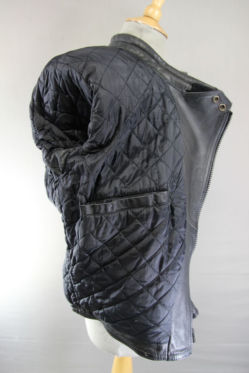 CLASSIC GOODLUCK BLACK LEATHER BIKER JACKET 34 INCH/EXTRA SMALL