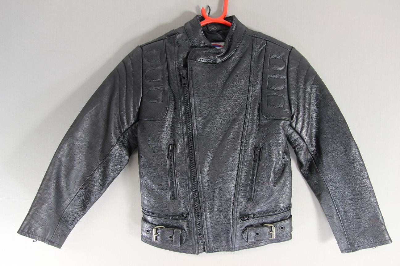 BOYS/CHILDS OSX CLASSIC BLACK LEATHER BIKER JACKET 26-28 INCH CHEST/AGE 8