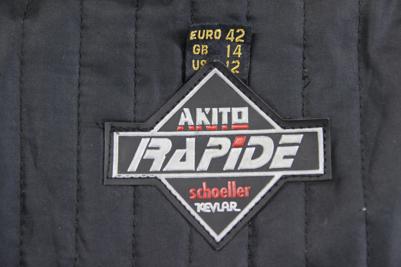 AKITO RAPIDE BLACK LEATHER BIKER JACKET + BACK PROTECTOR/THERMAL LINING: SIZE 14