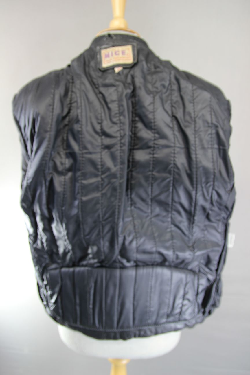 VINTAGE BLACK COWHIDE LEATHER NICE OF LONDON, PARIS & NEW YORK BIKER JACKET 38IN