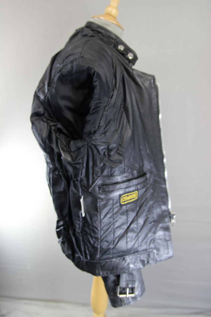 VINTAGE BLACK COWHIDE LEATHER NICE OF LONDON, PARIS & NEW YORK BIKER JACKET 38IN
