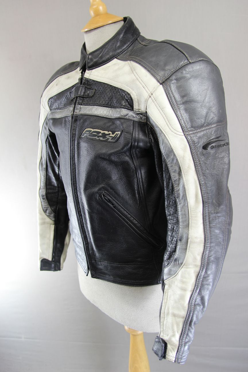 HEIN GERICKE PSX-II BLACK, SILVER & WHITE LEATHER BIKER JACKET + CE ARMOUR 36"/S