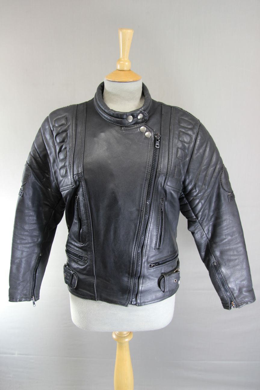APACHE LEATHERS APOLLO CLASSIC COTTON LINED BLACK BIKER JACKET: SIZE 12