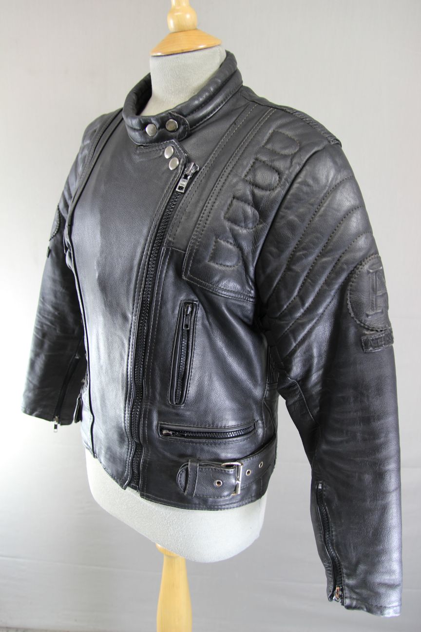 APACHE LEATHERS APOLLO CLASSIC COTTON LINED BLACK BIKER JACKET: SIZE 12