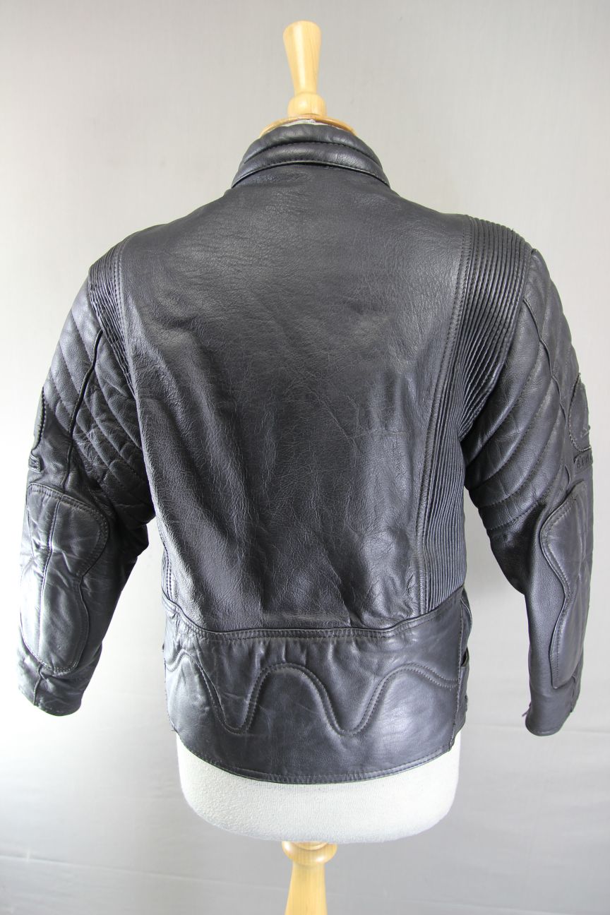 APACHE LEATHERS APOLLO CLASSIC COTTON LINED BLACK BIKER JACKET: SIZE 12