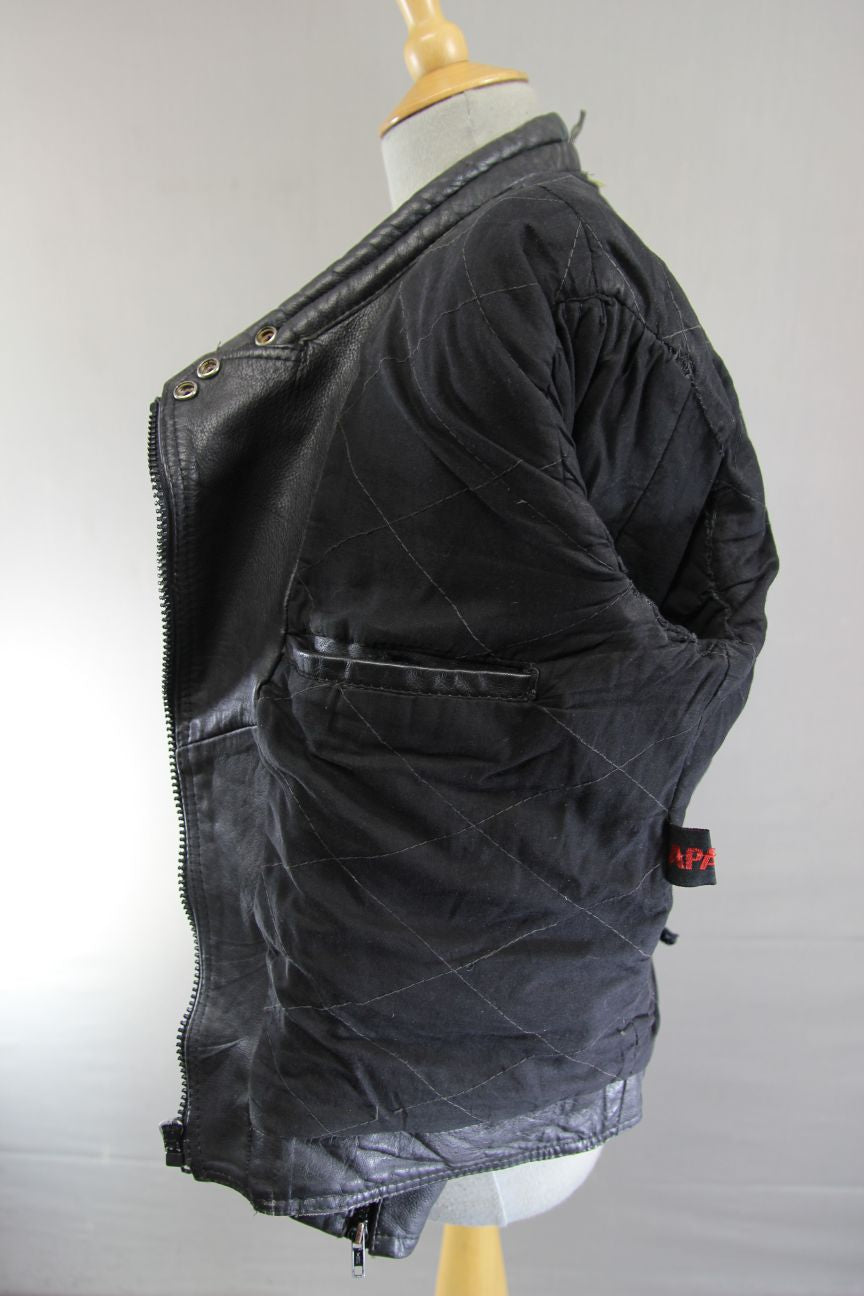 APACHE LEATHERS APOLLO CLASSIC COTTON LINED BLACK BIKER JACKET: SIZE 12
