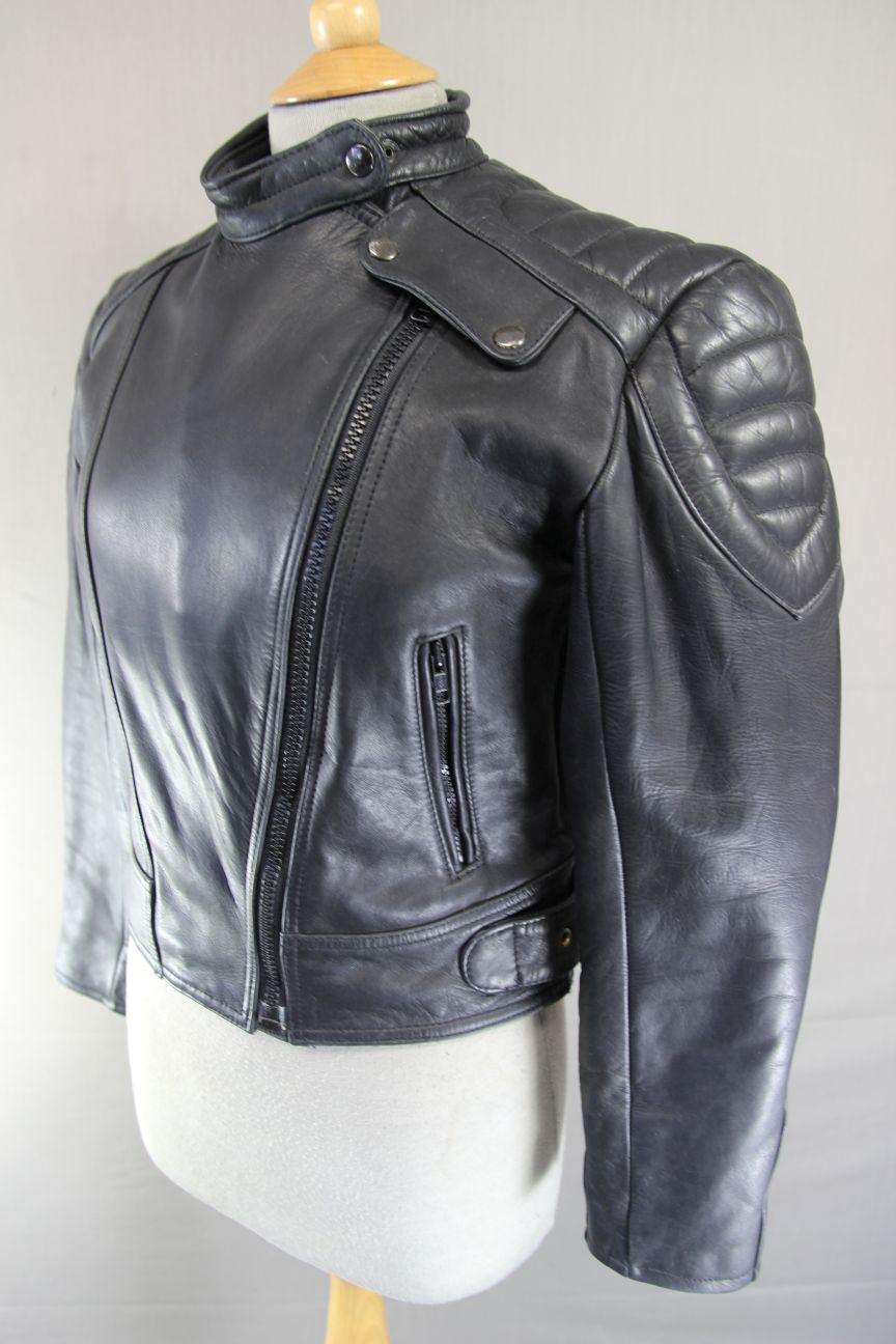 CLASSIC AKITO LADIES BLACK LEATHER BIKER JACKET 34 INCH CHEST/SMALL