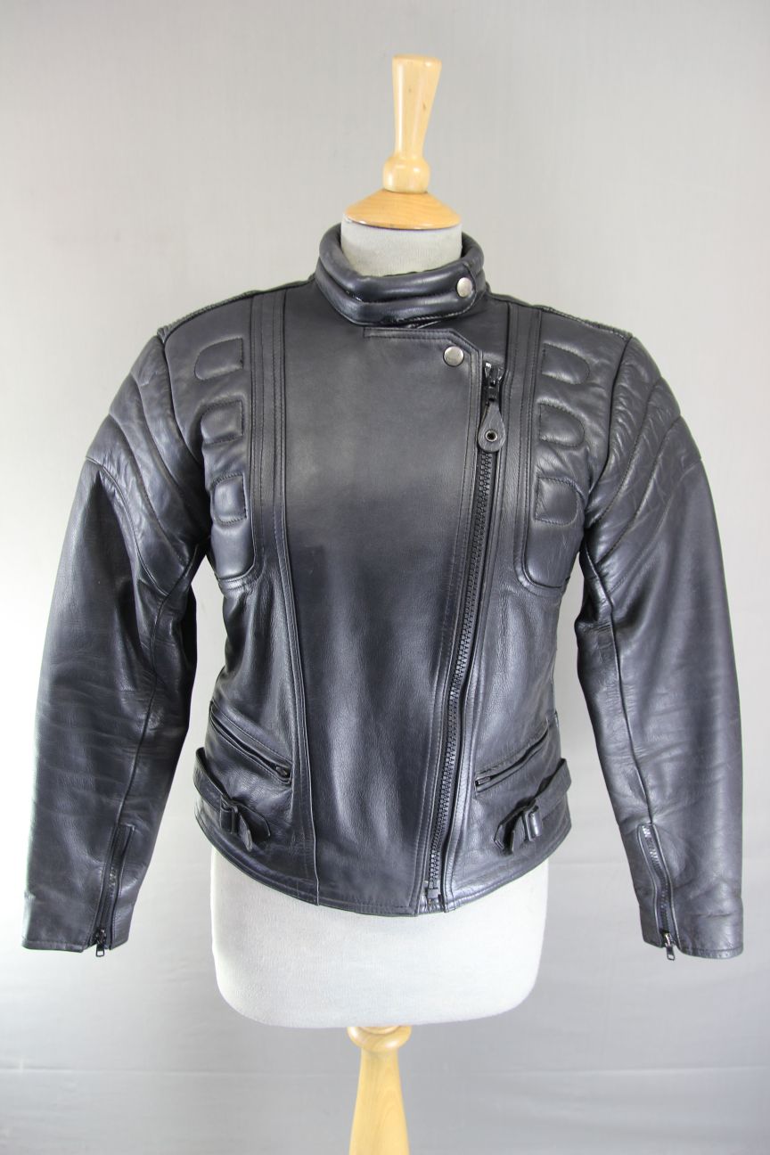 LADIES 'CHARLIE' CLASSIC BLACK LEATHER BIKER JACKET 32-34 INCH/SMALL/SIZE 10