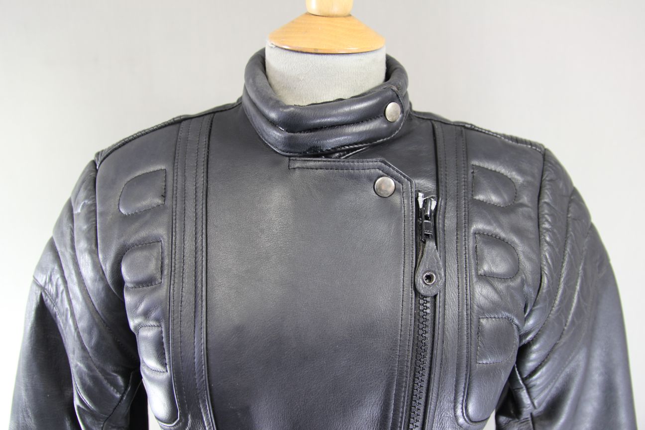 LADIES 'CHARLIE' CLASSIC BLACK LEATHER BIKER JACKET 32-34 INCH/SMALL/SIZE 10