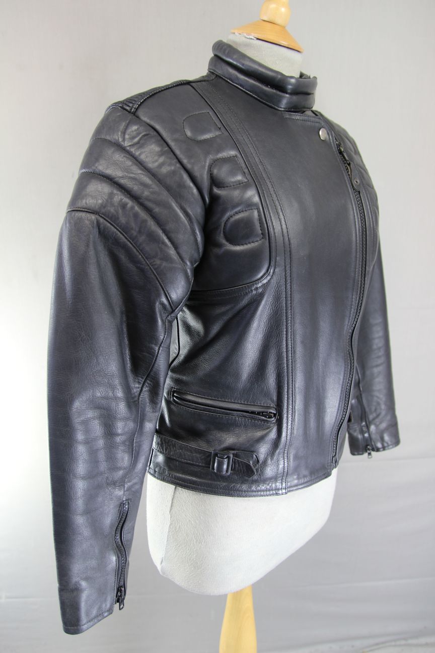 LADIES 'CHARLIE' CLASSIC BLACK LEATHER BIKER JACKET 32-34 INCH/SMALL/SIZE 10