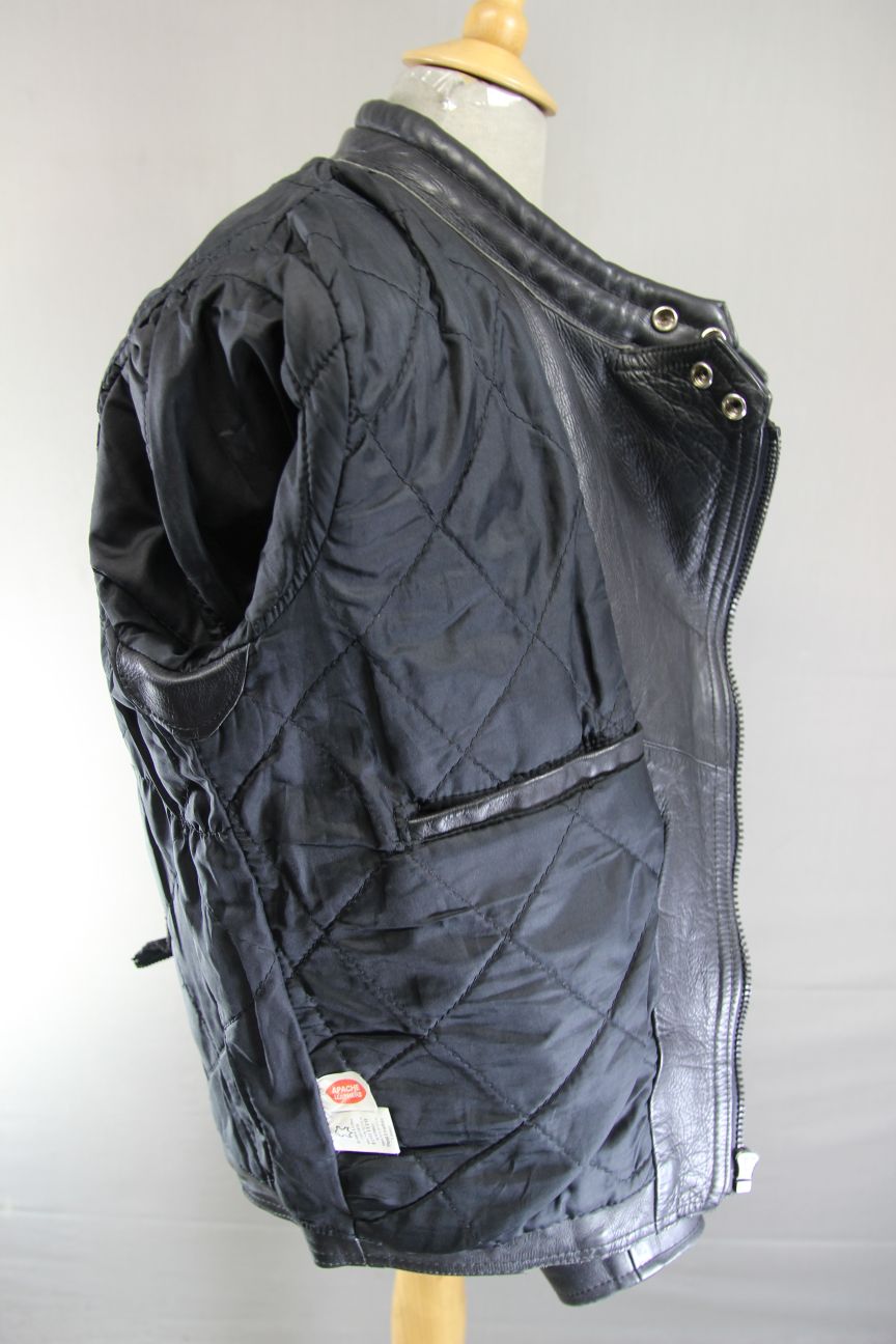 APACHE CLASSIC BLACK LEATHER BIKER JACKET 38 INCH CHEST