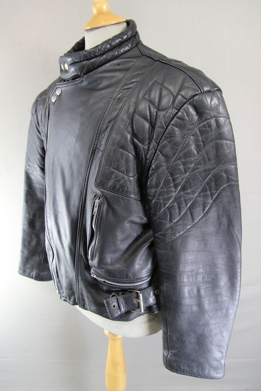 BLL CLASSIC BLACK COWHIDE LEATHER BIKER JACKET 44 INCH CHEST