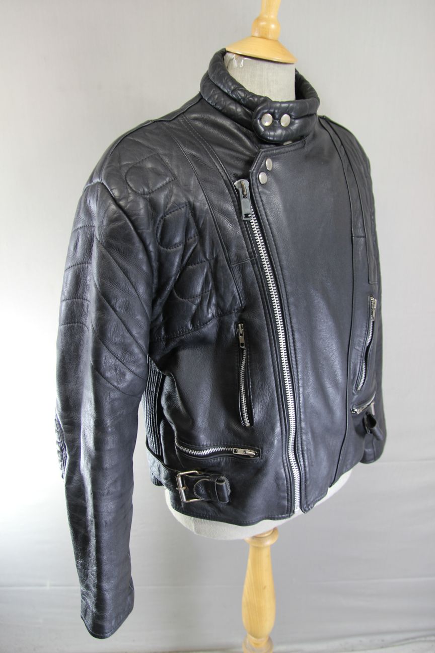 BLL CLASSIC BLACK COWHIDE LEATHER BIKER JACKET 44 INCH CHEST