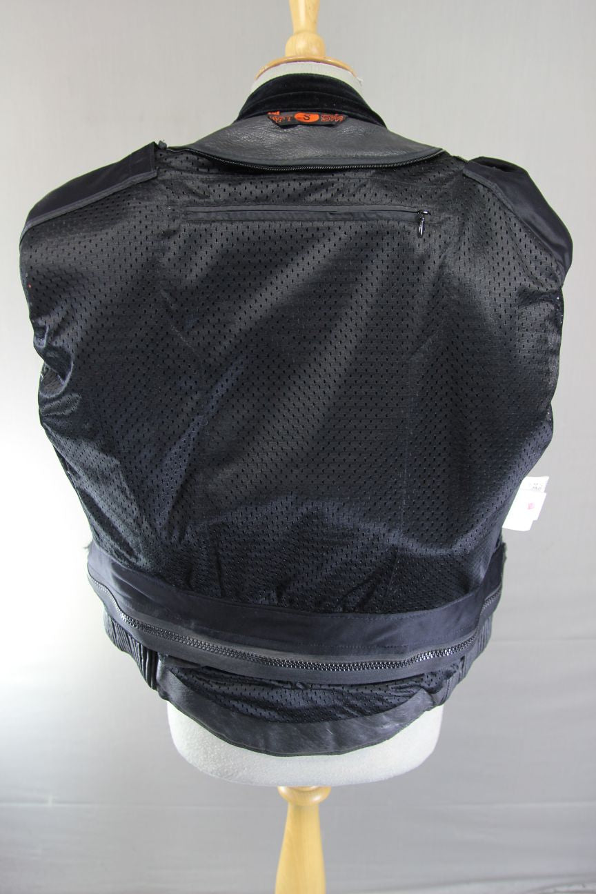 SWIFT INNOVATION BLACK, ORANGE & WHITE LEATHER BIKER JACKET 36 INCH/SMALL