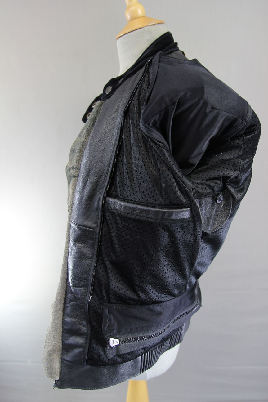 SWIFT INNOVATION BLACK, ORANGE & WHITE LEATHER BIKER JACKET 36 INCH/SMALL