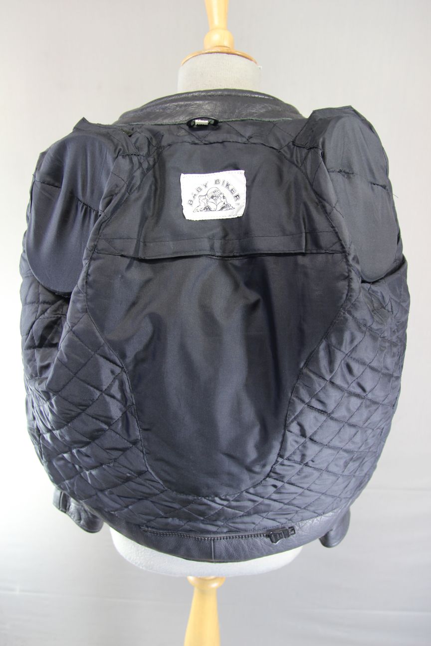 BOYS/CHILDS 'BABY BIKER' BLACK LEATHER BIKER JACKET WITH KNOX CE ARMOUR 36IN/4XL