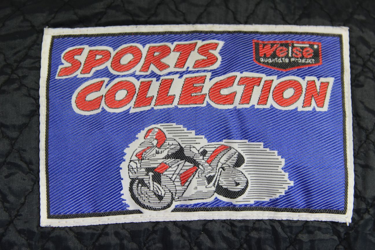 VINTAGE WEISE SPORTS COLLECTION BLACK, RED & WHITE LEATHER BIKER JACKET 36-38 IN