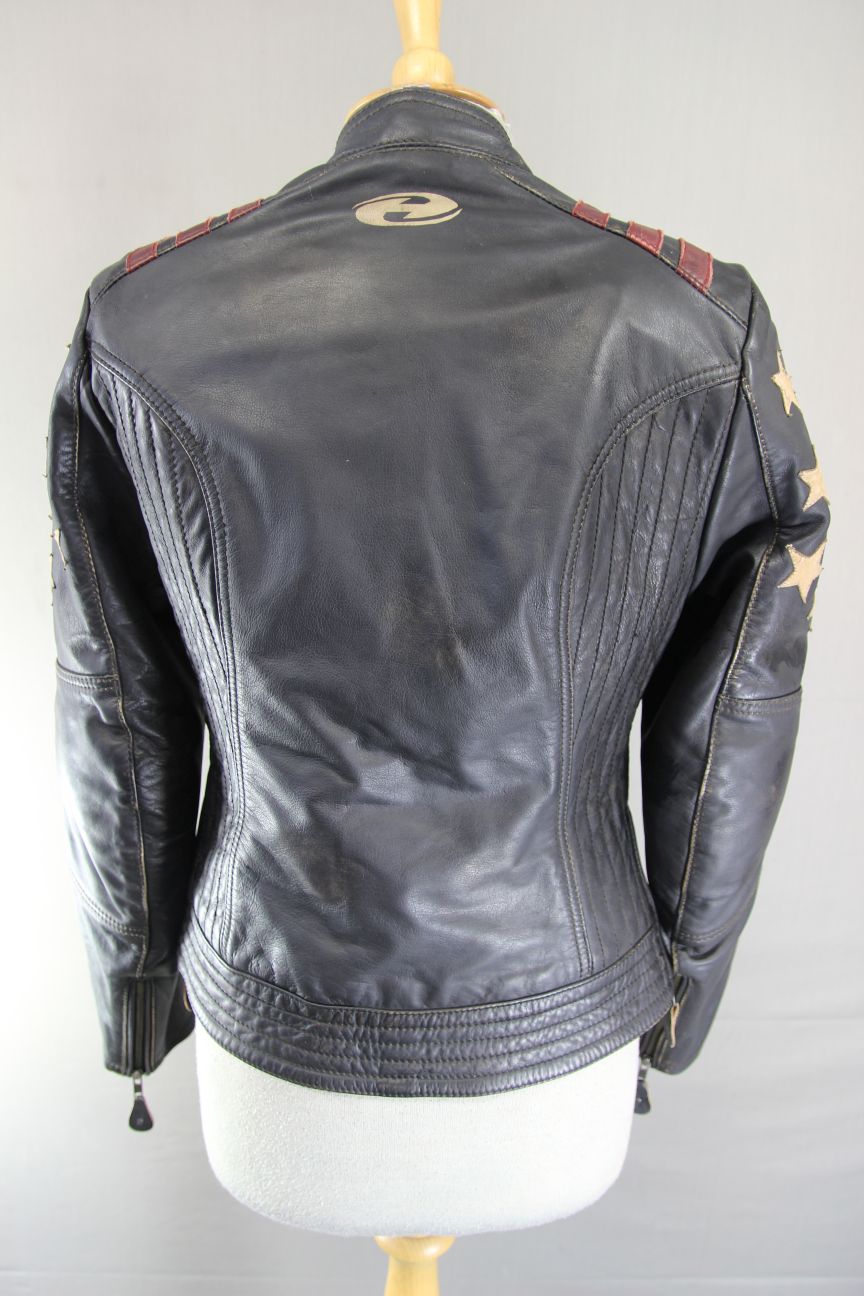 HELD URBAN RANGE STARS & STRIPES LEATHER BIKER JACKET + CE ARMOUR: SIZE 8/32-34"