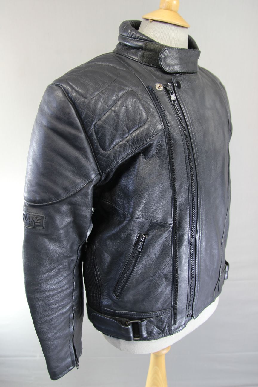 DYNAMIC LEATHERS CLASSIC BLACK BIKER JACKET 40 INCH CHEST