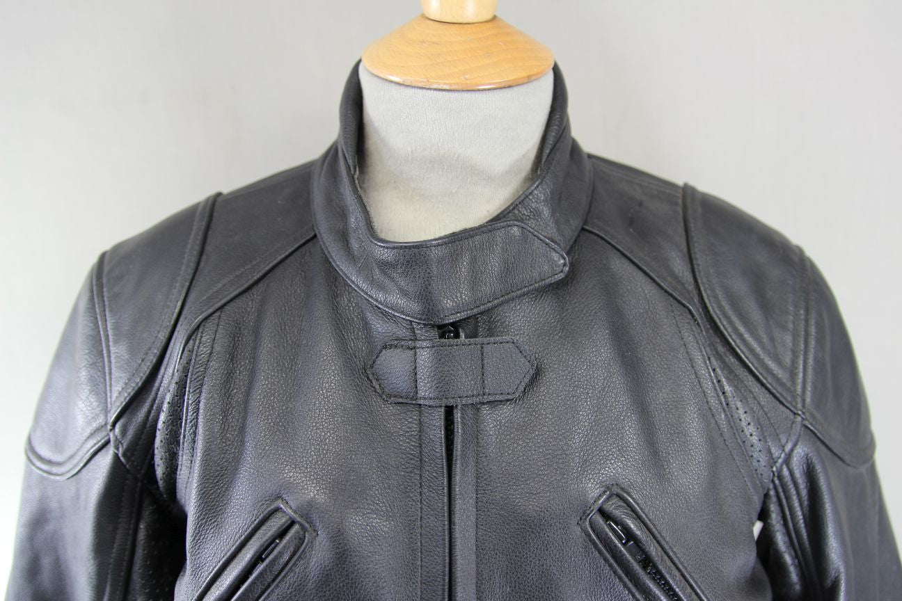 CLASSIC RIDER BLACK LEATHER BIKER JACKET SIZE 12
