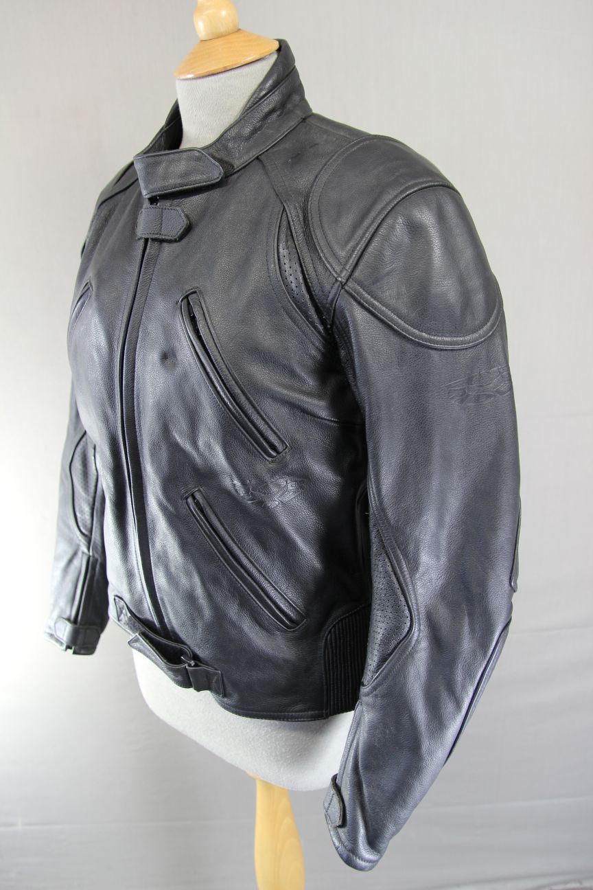 CLASSIC RIDER BLACK LEATHER BIKER JACKET SIZE 12
