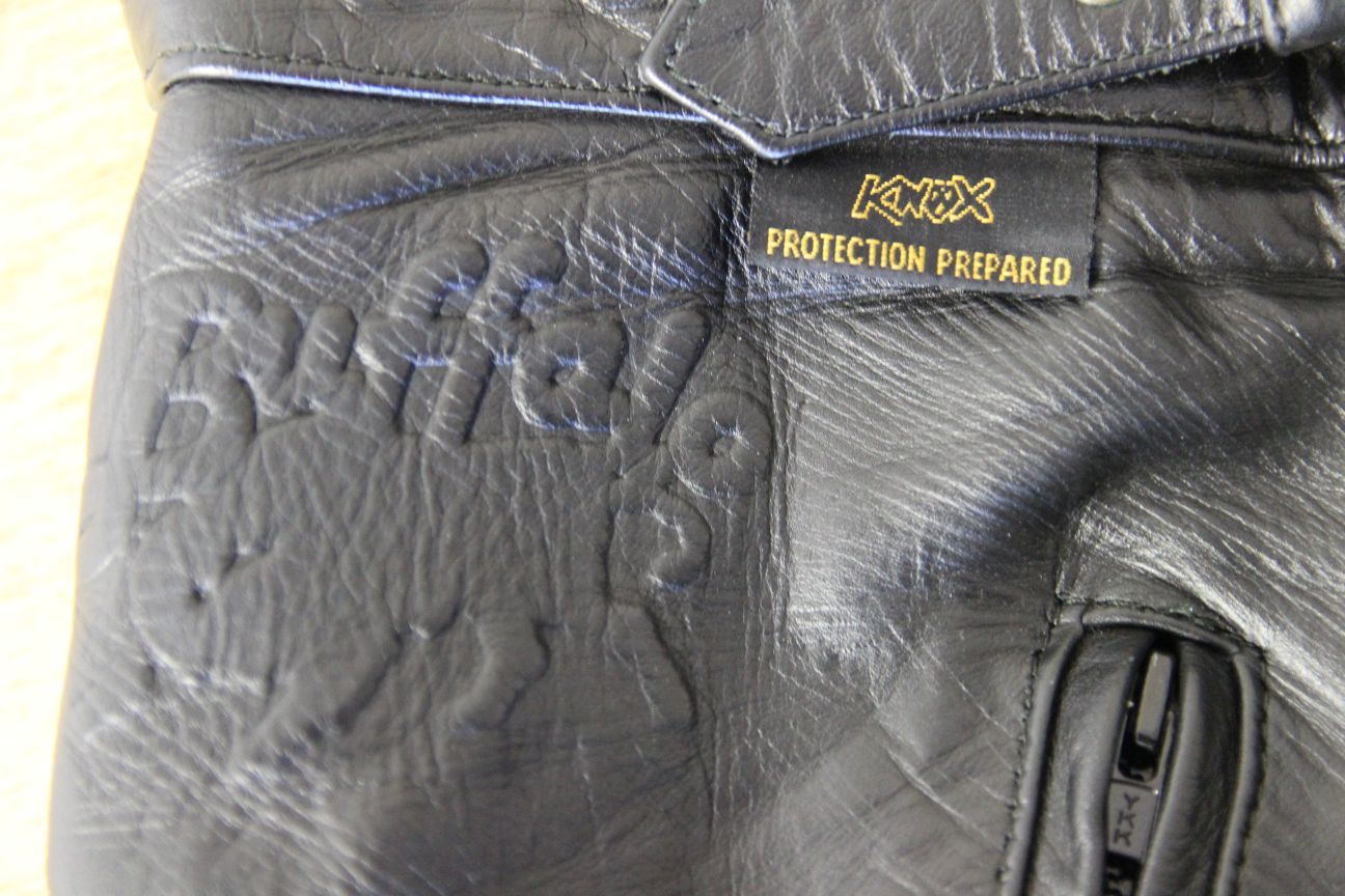 BUFFALO BLACK LEATHER BIKER TROUSERS: SIZE 14 WAIST 30 INCH/INSIDE LEG 29 INCH