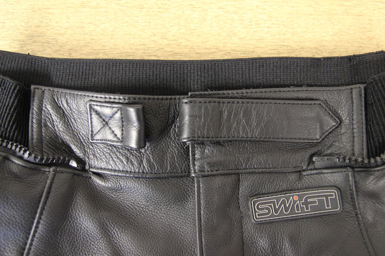SWIFT INNOVATION LEATHER BIKER TROUSERS + KNEE ARMOUR SIZE 14: WAIST 30"/LEG 31"
