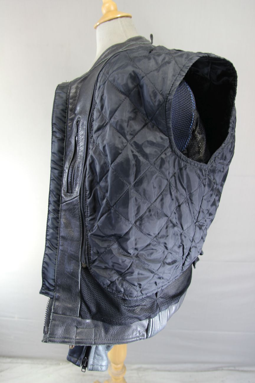 JTS BLACK, RED & SILVER LEATHER BIKER JACKET + PROTECTORS & THERMAL LINING 42 IN