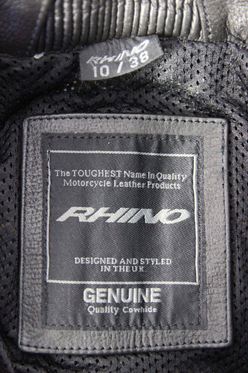 RHINO BLACK COWHIDE LEATHER BIKER TROUSERS SIZE 10: WAIST 26-28/INSIDE LEG 28.5"