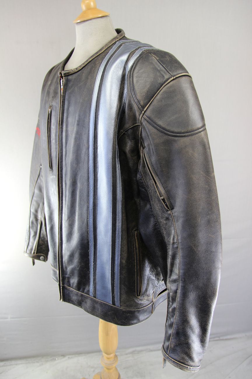 POWER TRIP BROWN & SILVER DISTRESSED LEATHER BIKER JCKT + THERMAL LINING 52"/3XL