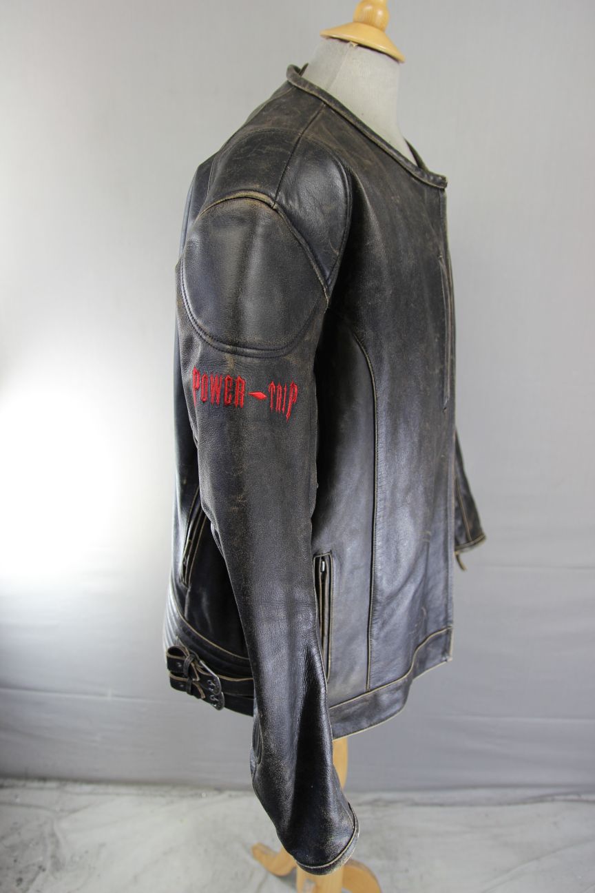 POWER TRIP BROWN & SILVER DISTRESSED LEATHER BIKER JCKT + THERMAL LINING 52"/3XL