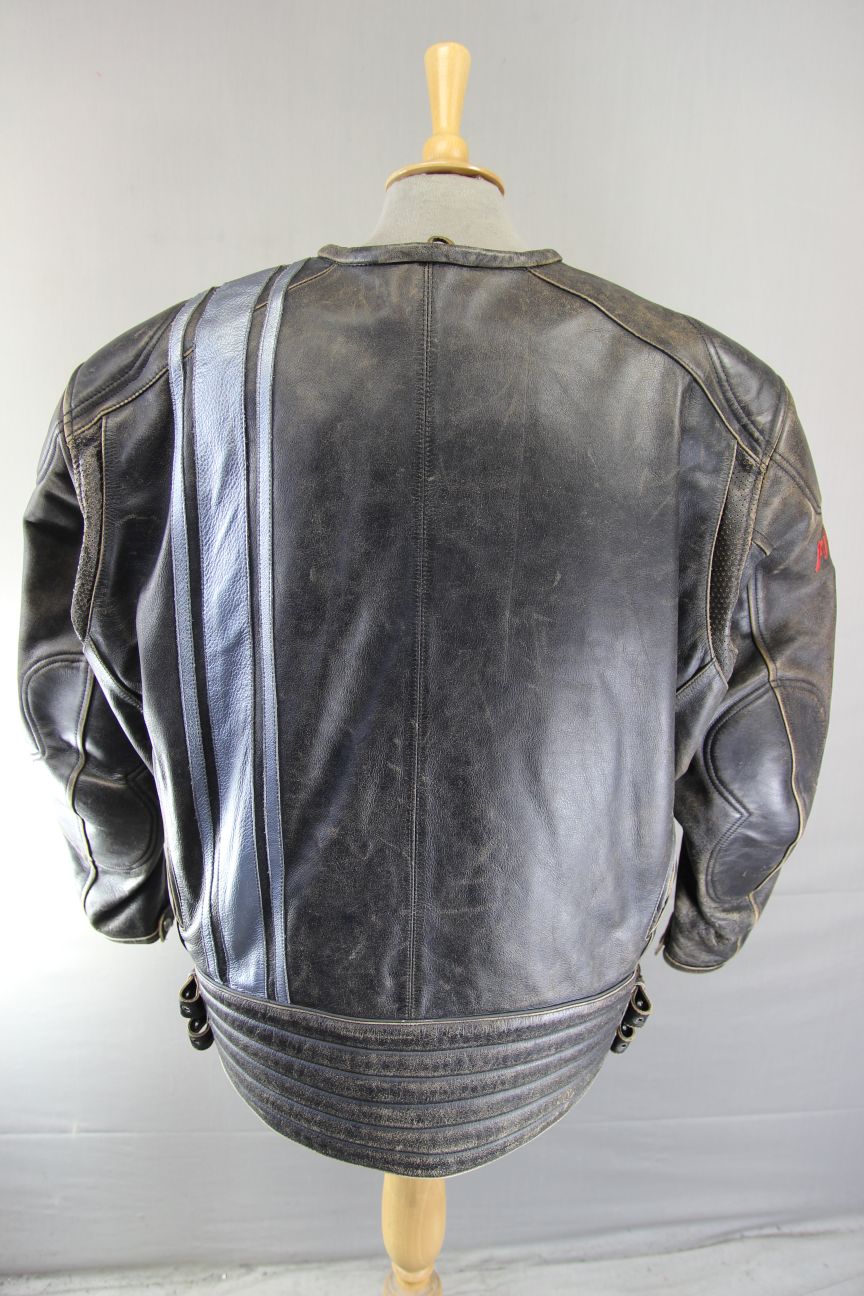 POWER TRIP BROWN & SILVER DISTRESSED LEATHER BIKER JCKT + THERMAL LINING 52"/3XL