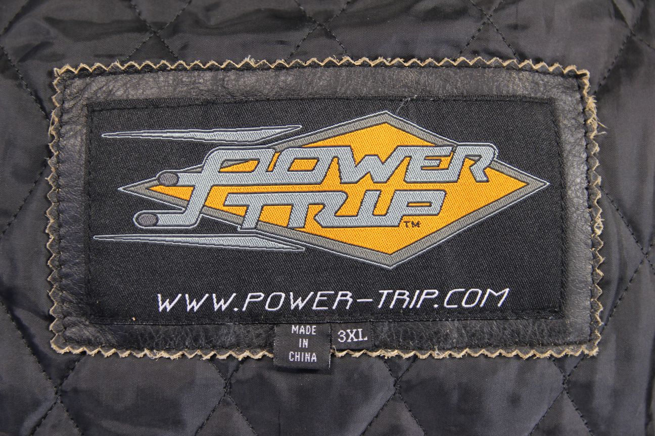 POWER TRIP BROWN & SILVER DISTRESSED LEATHER BIKER JCKT + THERMAL LINING 52"/3XL