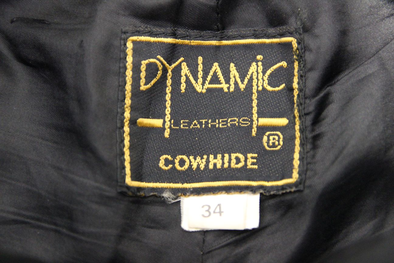 DYNAMIC LEATHERS BLACK COWHIDE BIKER TROUSERS: WAIST 32-34 IN/INSIDE LEG 29 IN