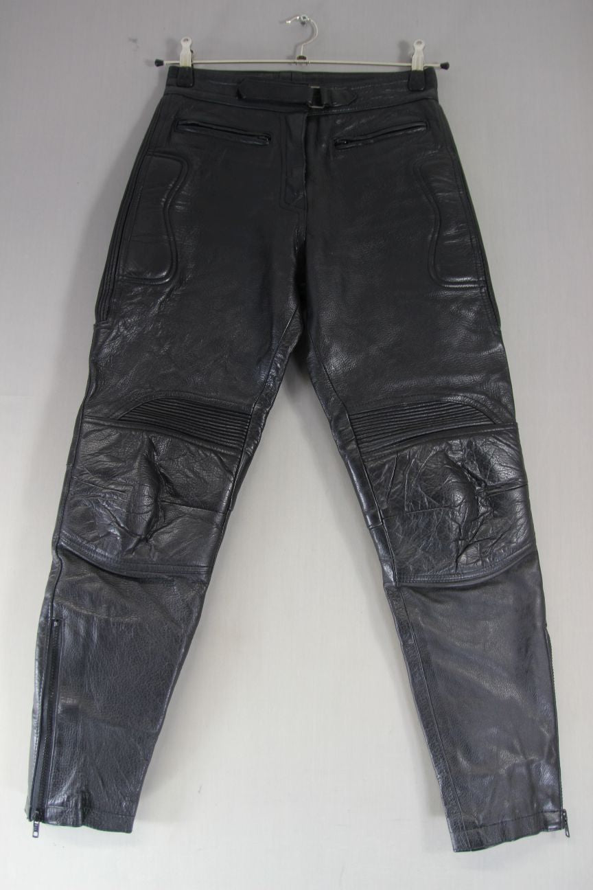 SKIN LADIES BLACK LEATHER BIKER TROUSERS WAIST 28 INCH/INSIDE LEG 30 INCH/MEDIUM