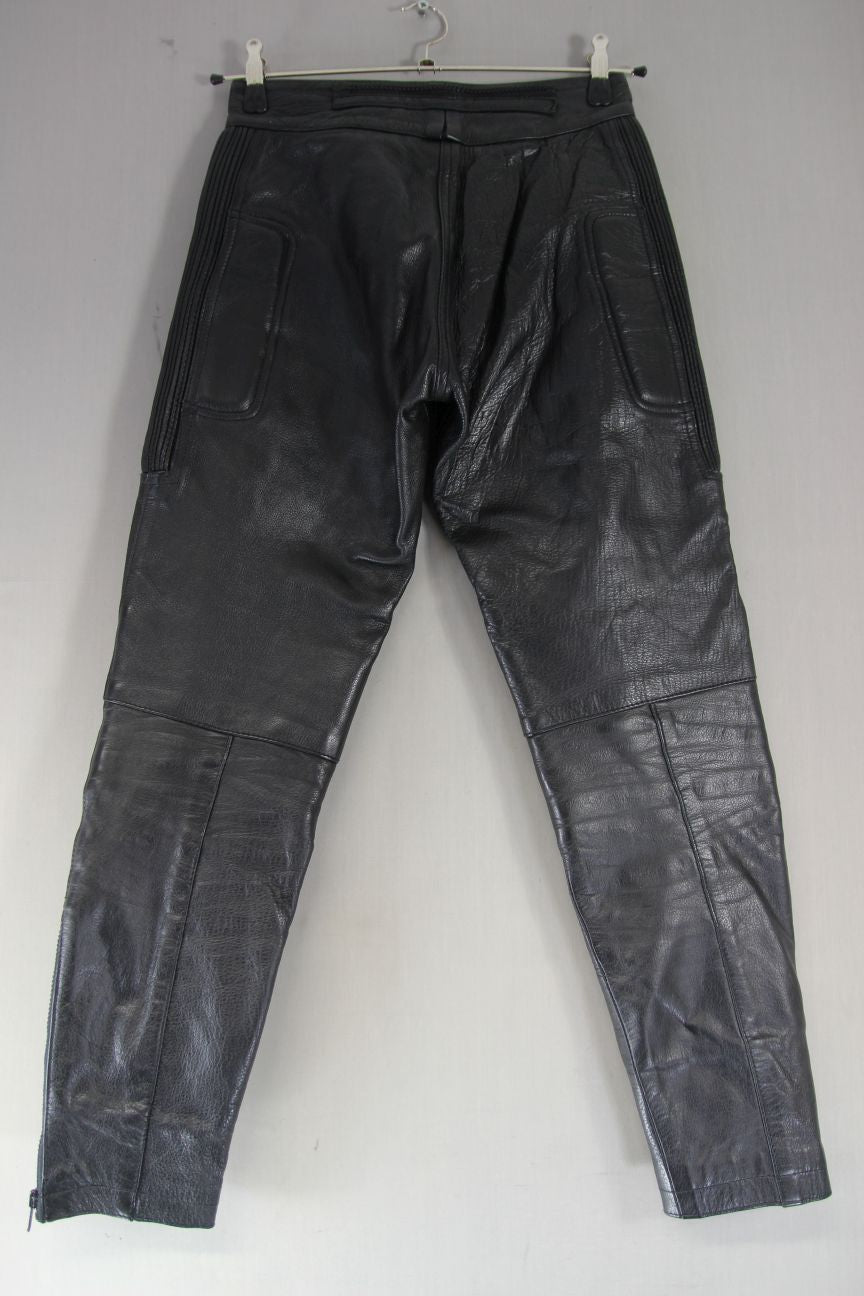 SKIN LADIES BLACK LEATHER BIKER TROUSERS WAIST 28 INCH/INSIDE LEG 30 INCH/MEDIUM