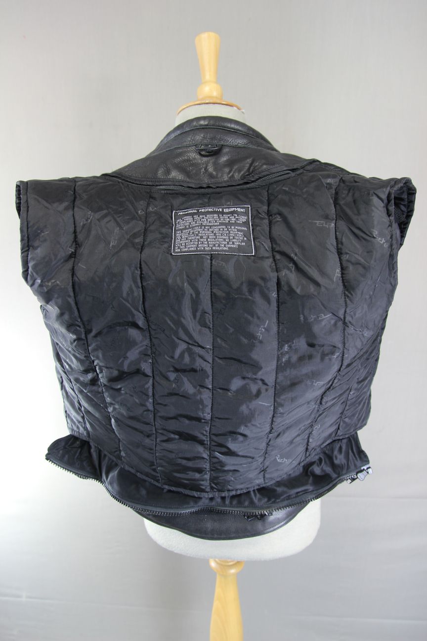 RICHA BLACK, BLUE & SILVER LEATHER BIKER JCKT + CE ARMOUR/THERMAL LINING: SIZE 8