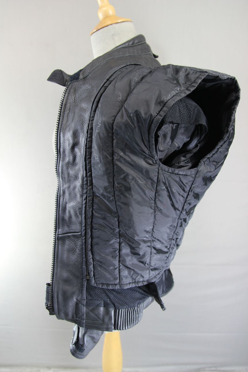 RICHA BLACK, BLUE & SILVER LEATHER BIKER JCKT + CE ARMOUR/THERMAL LINING: SIZE 8