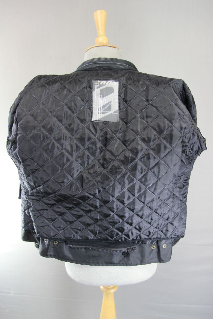 BOS BLACK & CREAM CAFE RACER LEATHER BIKER JCKT + ARMOUR/THERMAL LINING: SIZE 14