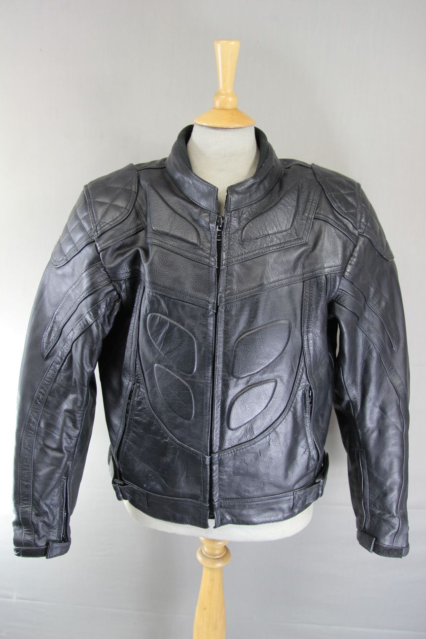 GEAR X BLACK LEATHER BIKER JACKET WITH SHOULDER & ELBOW CE ARMOUR 42-44 IN/LARGE
