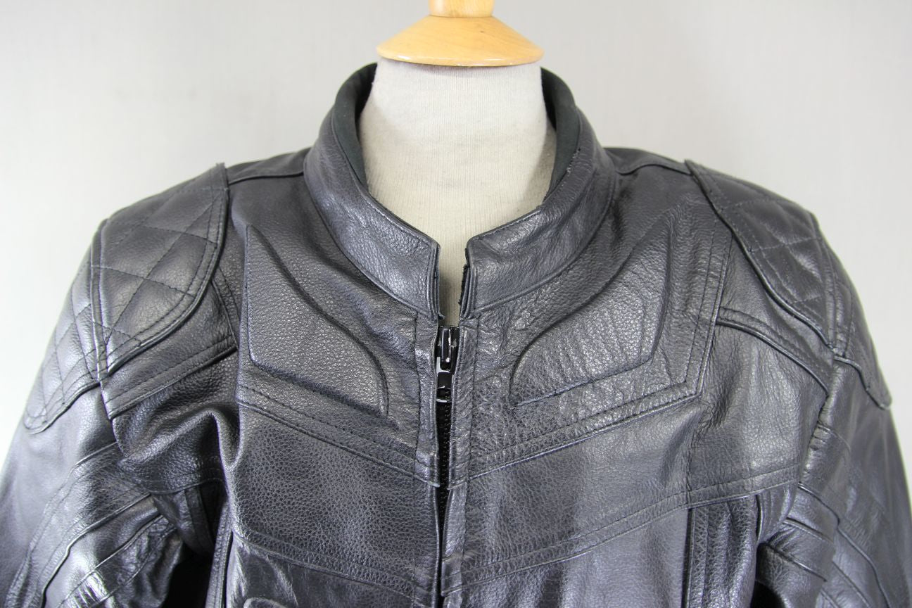 GEAR X BLACK LEATHER BIKER JACKET WITH SHOULDER & ELBOW CE ARMOUR 42-44 IN/LARGE