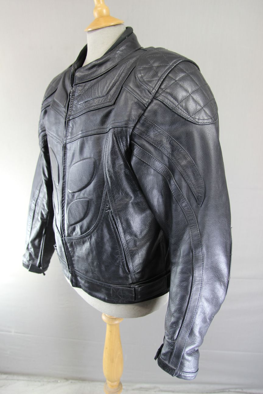 GEAR X BLACK LEATHER BIKER JACKET WITH SHOULDER & ELBOW CE ARMOUR 42-44 IN/LARGE