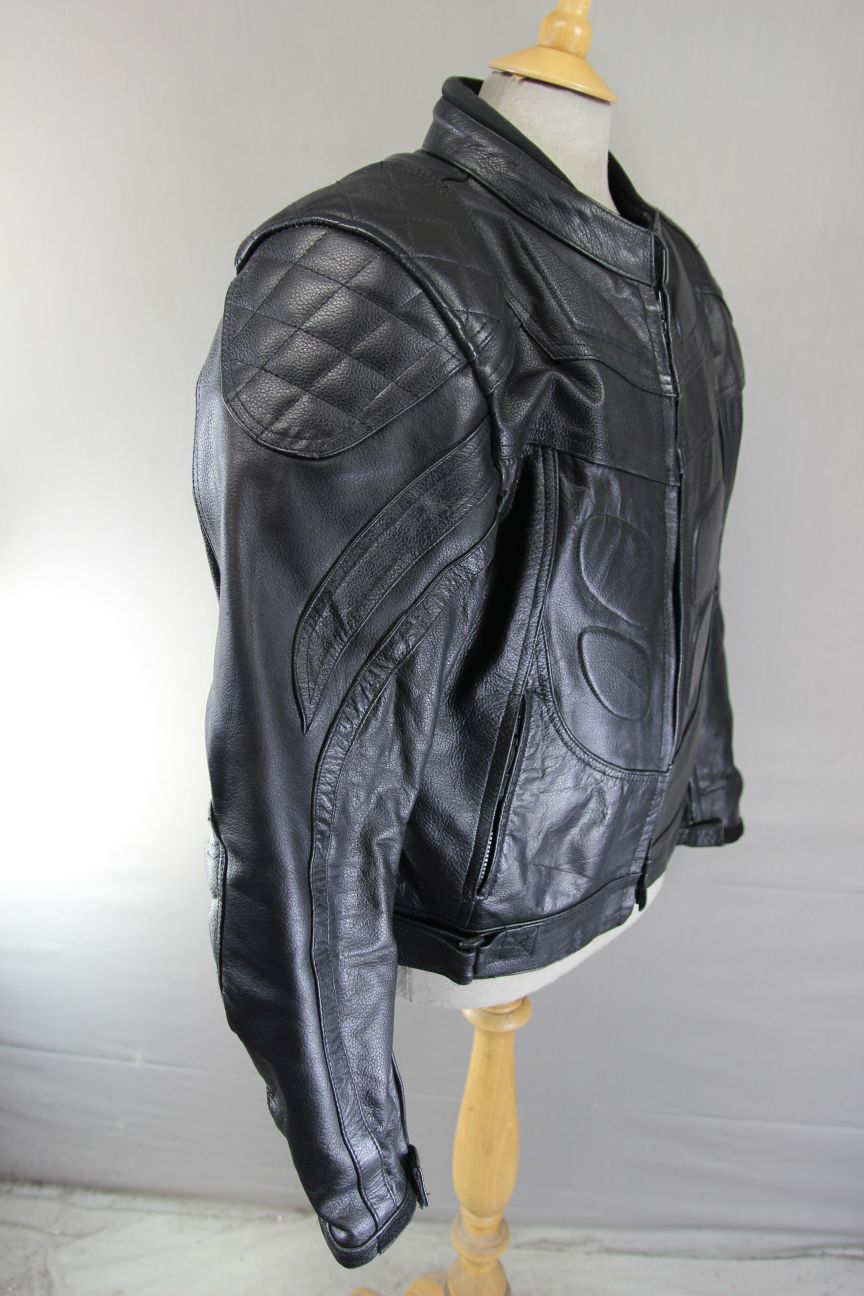 GEAR X BLACK LEATHER BIKER JACKET WITH SHOULDER & ELBOW CE ARMOUR 42-44 IN/LARGE