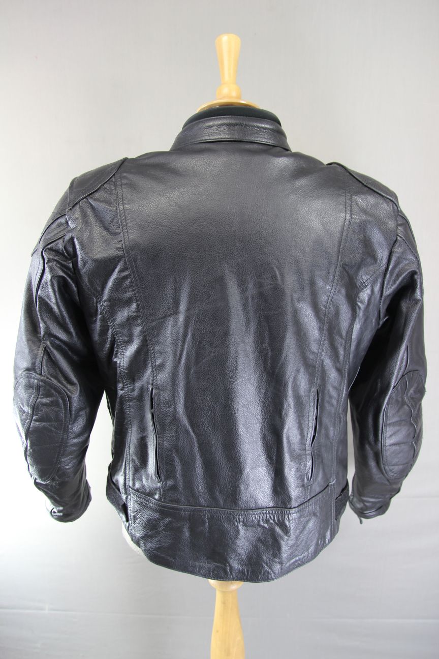 GEAR X BLACK LEATHER BIKER JACKET WITH SHOULDER & ELBOW CE ARMOUR 42-44 IN/LARGE